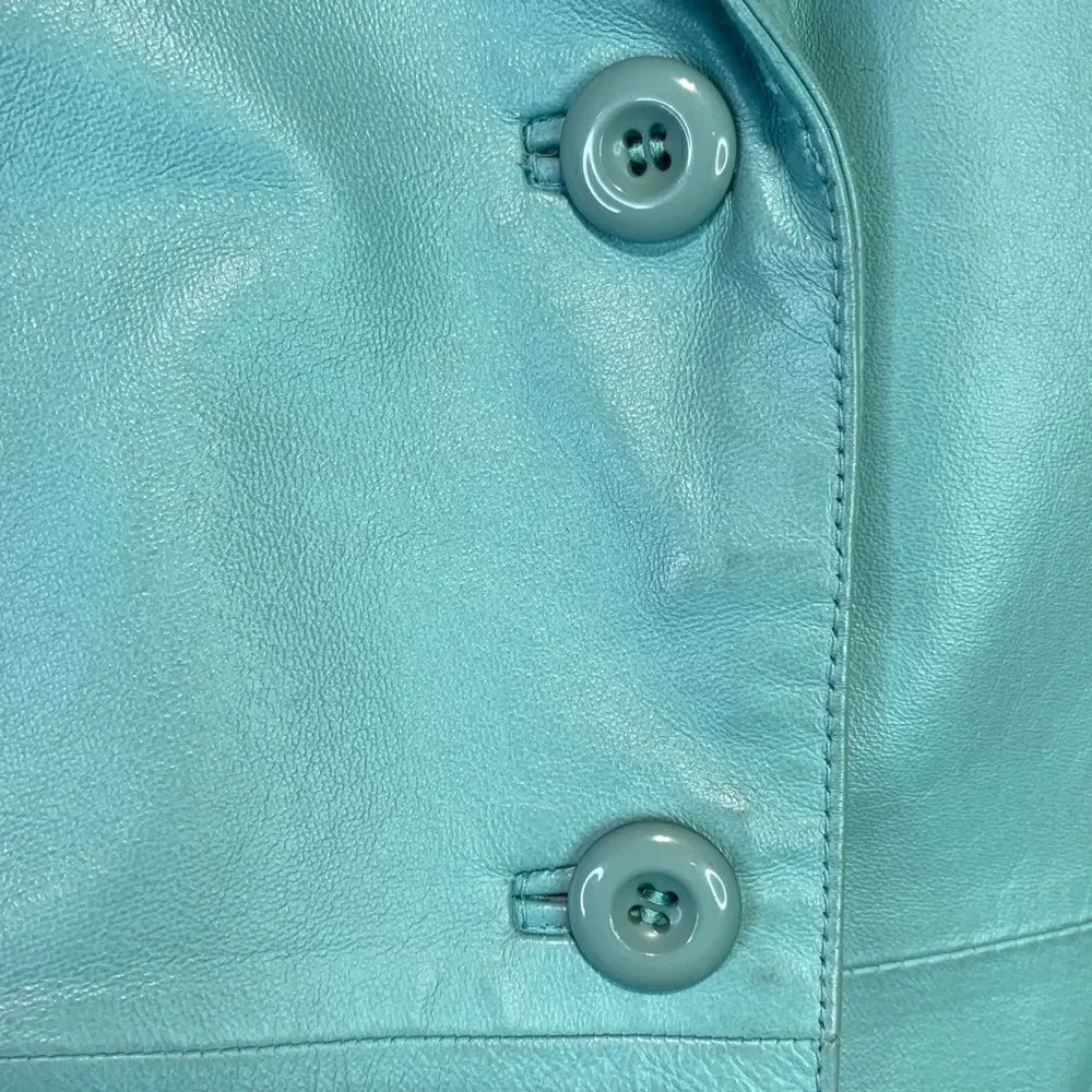 𝅺cleo Blue Leather Jacket Blazer - Picture 4 of 10